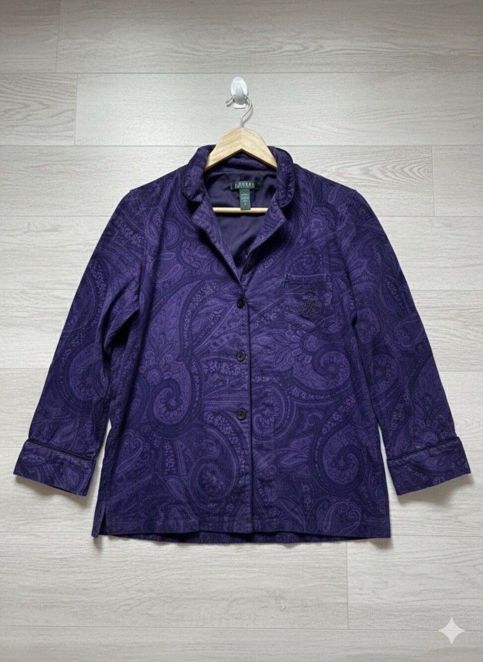 Lauren Ralph Lauren Sleep Top Womens Medium Purple Paisley Button Up Sleepwear